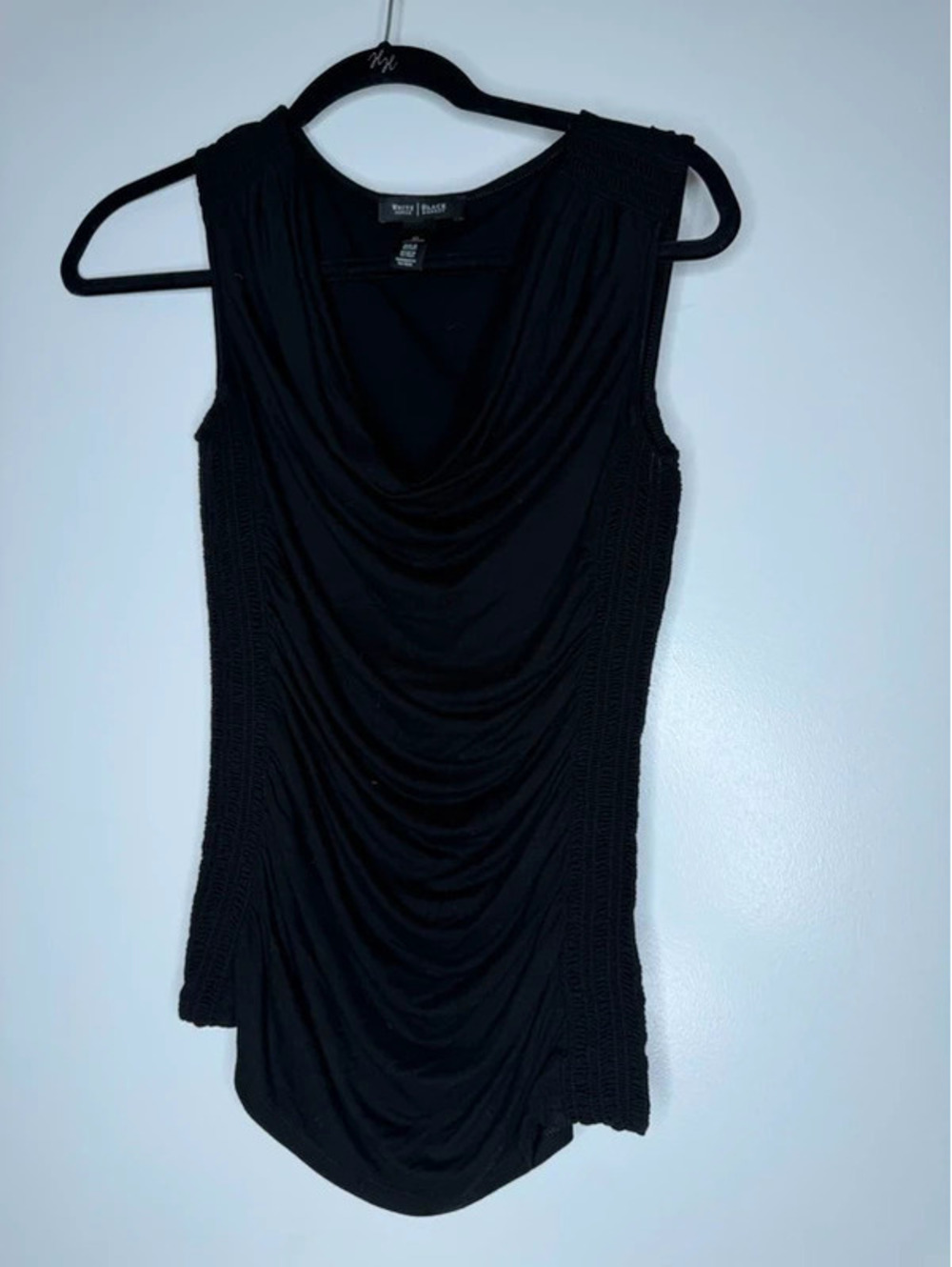 White House black market black sleeveless top ruched cowl neck tank size XS